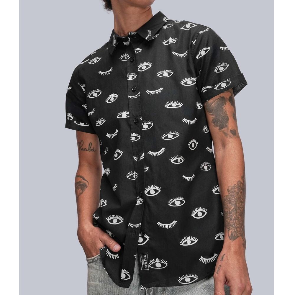 Wildfang The Essential Button Up Wink Black Unisex Small Short Sleeve Collared
